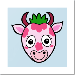 Groovy Cow - Cute Strawberry Pink Cow Posters and Art